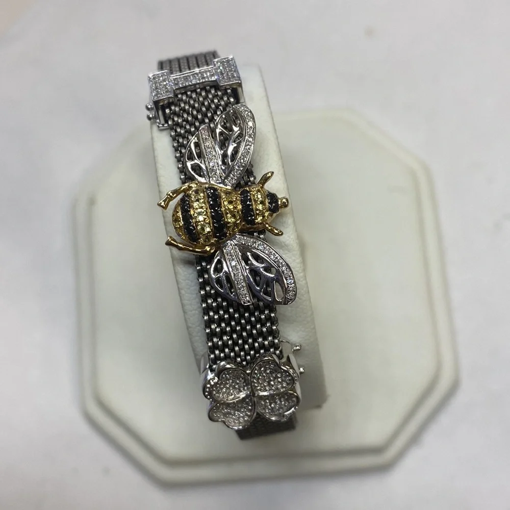 Bangle Bracelet Diamonds 14K Gold - Picture 2 of 14